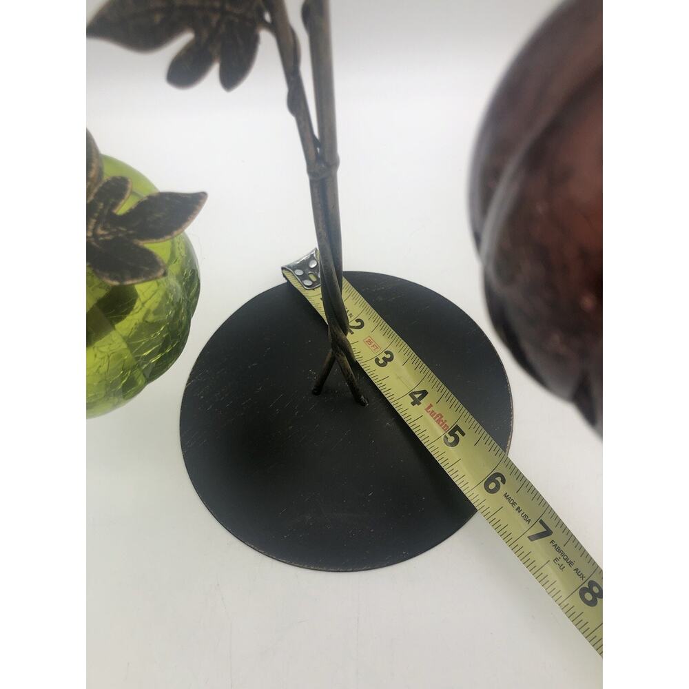 Metal Leaves Candle holders with Tri-color Crack Designed Glasses 18”Tall - Picture 10 of 12